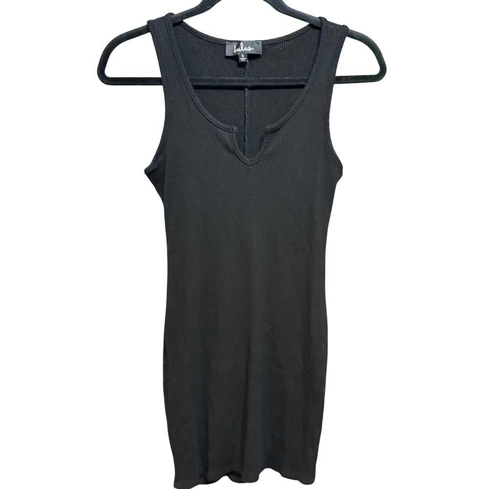 Lulus Black Ribbed‎ Notched Scoop Neck Bodycon Mini Dress Small